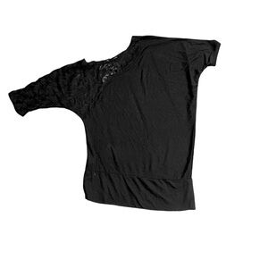 Derek Heart Women Black Large Off The Shoukder Lace Pullover Top Style 8061 NWT